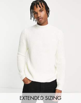 ASOS DESIGN - Zware geribbelde visserstrui met col  in wit