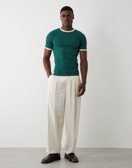ASOS DESIGN zware muscle-fit ringer T-shirt in groen rib, 3 van 5