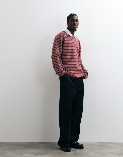 ASOS DESIGN zware oversized polo met rode streep - view 1