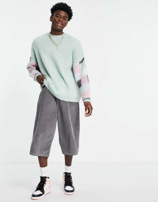 ASOS DESIGN - Zware, pluizige gebreide trui met geblokte mouwen