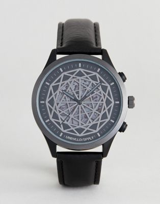 ASOS DESIGN - Zwart horloge met zichtbaar geometrisch mechanisme