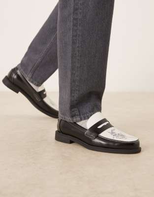 Zweifarbige Penny-Loafer mit Tiger-Grafik-Bunt Bunt 42