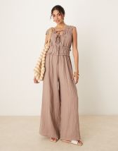 ASOS DESIGN double cloth gathered bust jumpsuit in chocolate