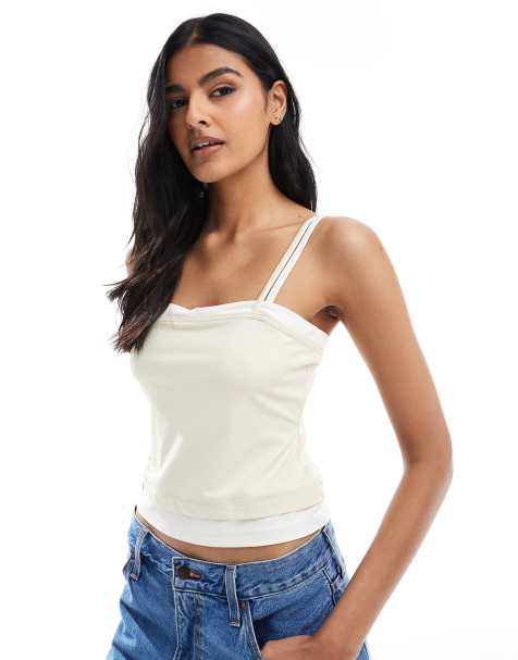 ASOS DESIGN – Zweilagiges Camisole-Oberteil in Buttermilchgelb - view 1