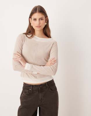 ASOS DESIGN - Zweilagiges, hauchdünnes Oberteil in Beige-Neutral