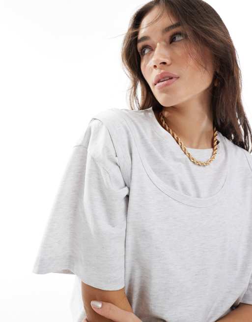 ASOS DESIGN – Zweilagiges, kastiges T-Shirt in meliertem Grau, 3 von 4