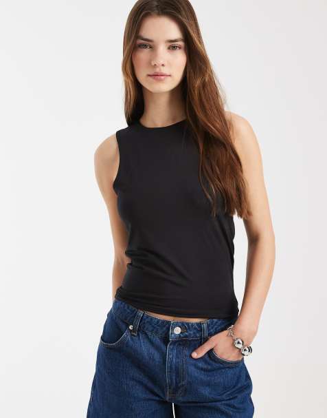 ASOS DESIGN – Zweilagiges, langes Trägertop in Schwarz mit Ringerrücken - view 1