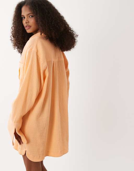 ASOS DESIGN – Zweilagiges Mini-Hemdkleid in Orange Spritz mit breiten Manschetten und Oversize-Taschen, 4 von 4