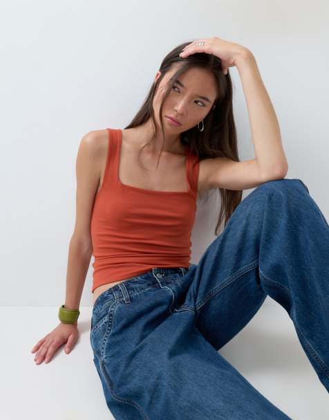 ASOS DESIGN zweilagiges Trägertop mit eckigem Ausschnitt in Rostbraun - view 1