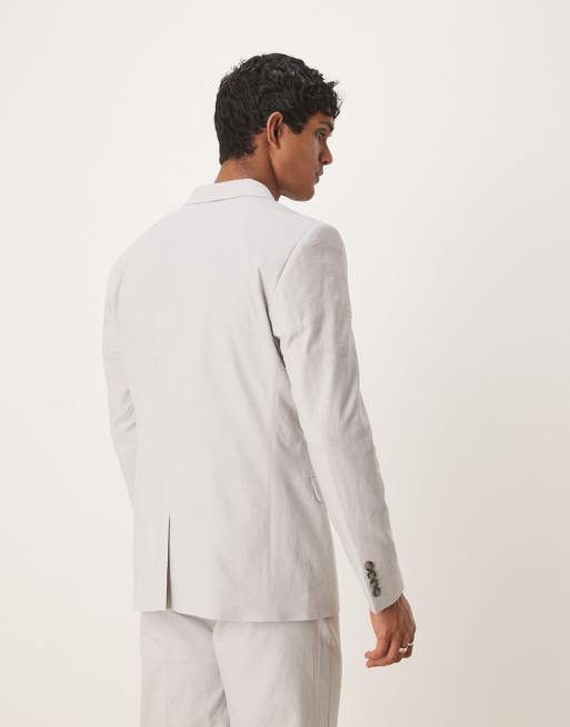 ASOS DESIGN – Zweireihige Anzugjacke aus Leinenmix in Kieselgrau mit regulärer Passform, 4 von 5