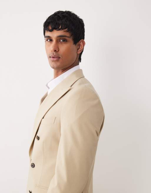 ASOS DESIGN – Zweireihige Anzugjacke aus Twill in Steinbeige mit engem Schnitt, 3 von 5
