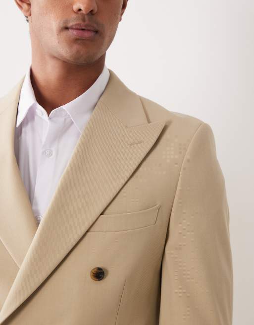 ASOS DESIGN – Zweireihige Anzugjacke aus Twill in Steinbeige mit engem Schnitt, 4 von 5