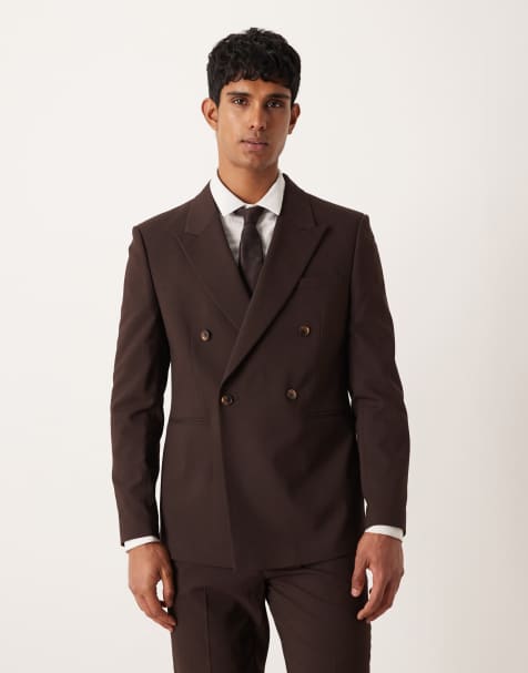 ASOS DESIGN – Zweireihige Anzugjacke in Braun, in regulärer Passform - view 1