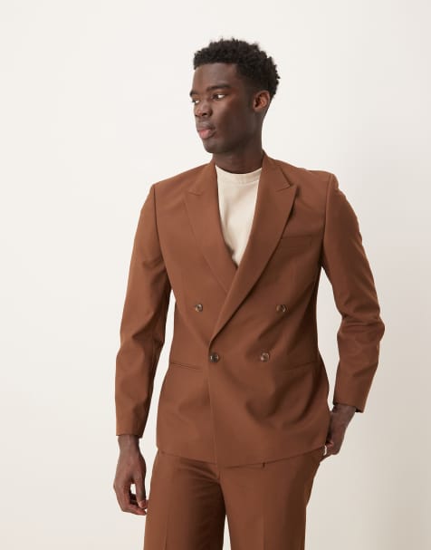 ASOS DESIGN – Zweireihige Anzugjacke in Braun mit schmalem Schnitt - view 1