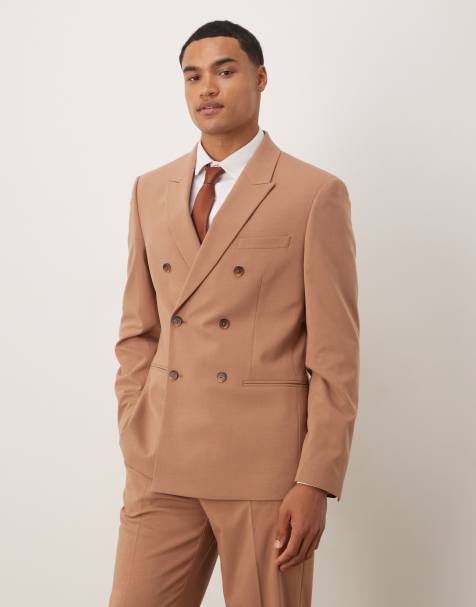 ASOS DESIGN – Zweireihige Anzugjacke in Braun mit schmalem Schnitt - view 1
