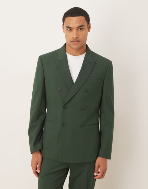 ASOS DESIGN – Zweireihige Anzugjacke in Dunkelgrün mit schmalem Schnitt - view 1