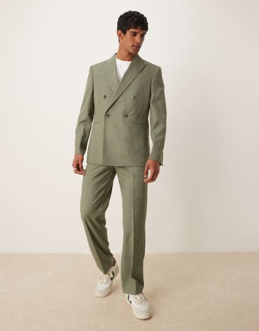 ASOS DESIGN – Zweireihige Anzugjacke in Grün meliert mit regulärer Passform und Absteppung, 3 von 5