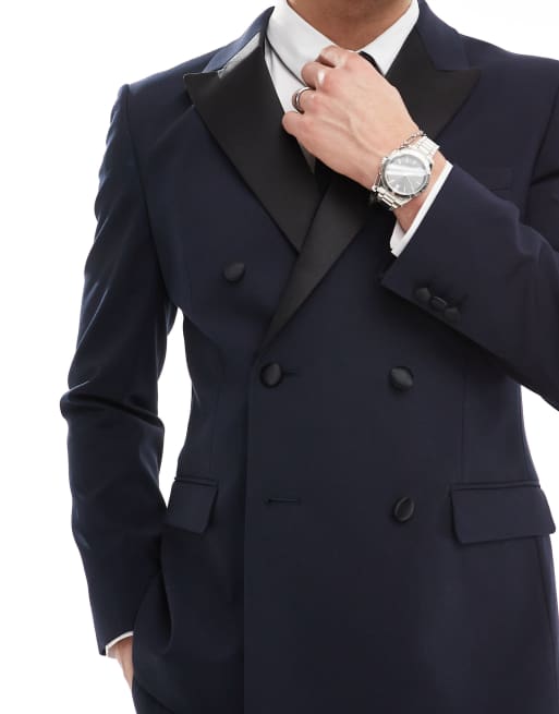 ASOS DESIGN – Zweireihige Anzugjacke in Marineblau mit engem Schnitt, 3 von 5