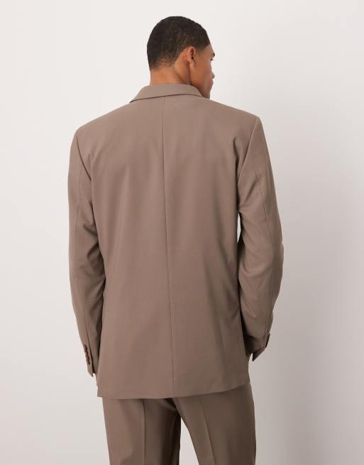 ASOS DESIGN – Zweireihige Anzugjacke in Taupe-Braun mit schmalem Schnitt, 4 von 5