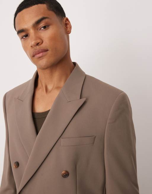 ASOS DESIGN – Zweireihige Anzugjacke in Taupe-Braun mit schmalem Schnitt, 5 von 5