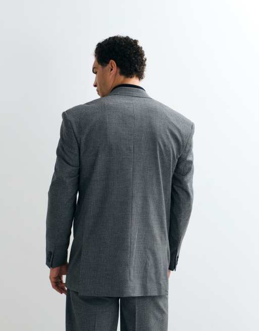 ASOS DESIGN zweireihige Anzugjacke mit eckigen Schultern und lockerer Passform in Anthrazit-Mikrokaro, 5 von 5
