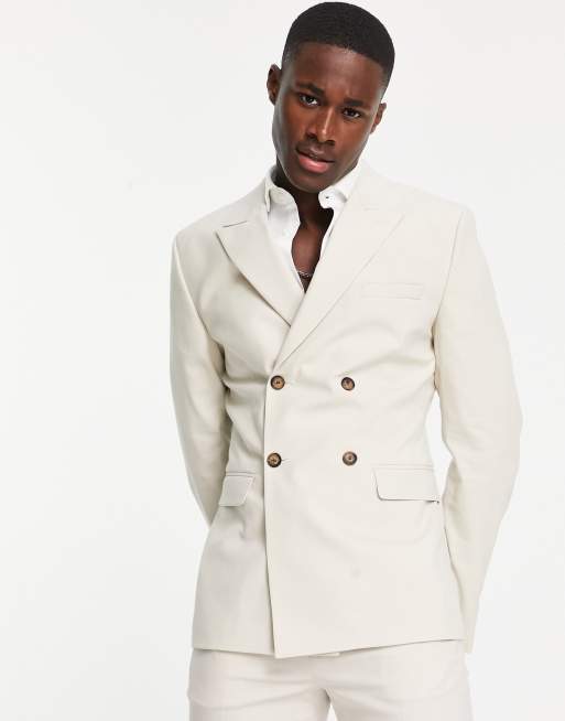 ASOS DESIGN – Zweireihige Anzugjacke mit engem Schnitt in Stein