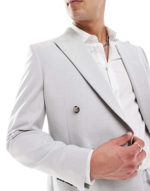 ASOS DESIGN – Zweireihige Anzugjacke mit schmalem Schnitt in Eisgrau, 5 von 5