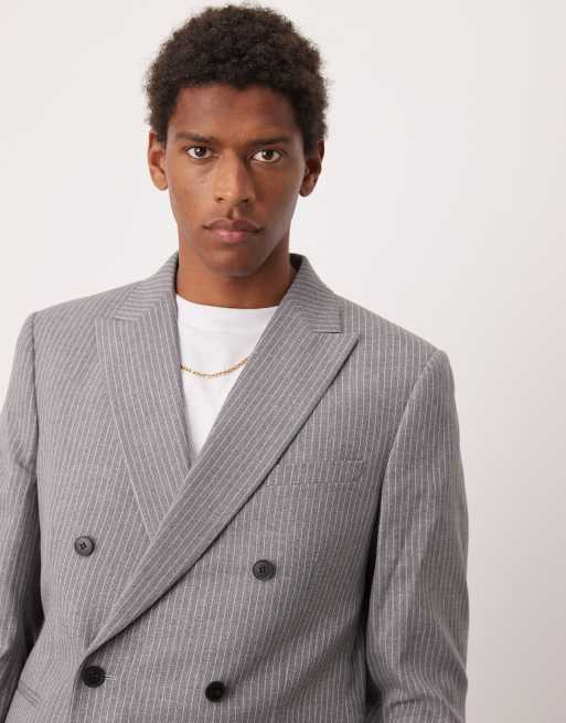 ASOS DESIGN – Zweireihige Anzugjacke mit schmalem Schnitt in Grau mit Nadelstreifen, 3 von 5