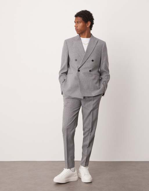ASOS DESIGN – Zweireihige Anzugjacke mit schmalem Schnitt in Grau mit Nadelstreifen, 4 von 5