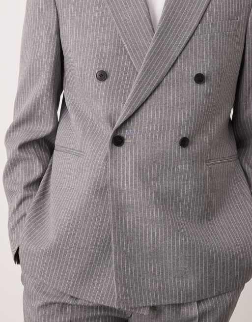 ASOS DESIGN – Zweireihige Anzugjacke mit schmalem Schnitt in Grau mit Nadelstreifen, 5 von 5