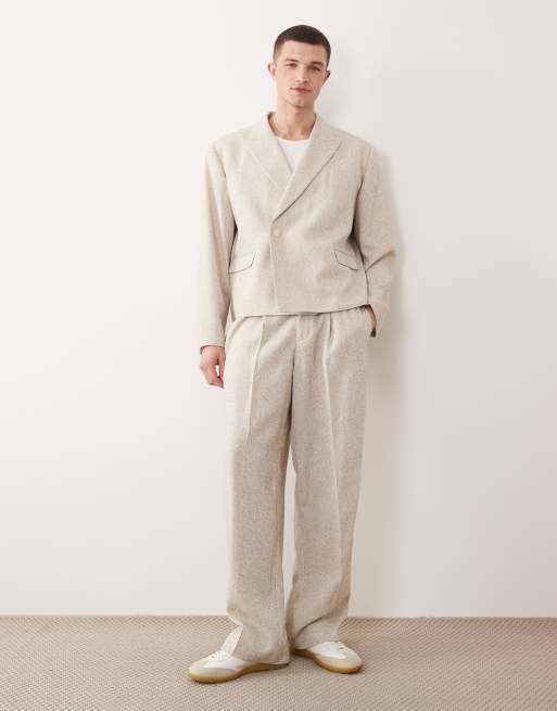 ASOS DESIGN – Zweireihige Boxy Cropped Fit Anzugjacke in Creme, 2 von 5