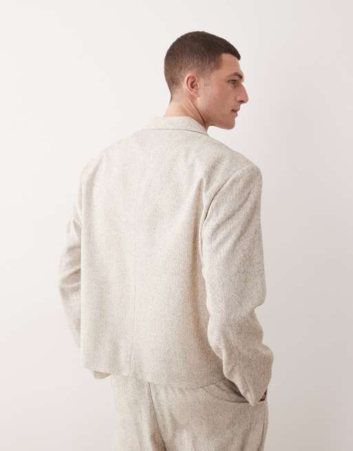 ASOS DESIGN – Zweireihige Boxy Cropped Fit Anzugjacke in Creme, 3 von 5