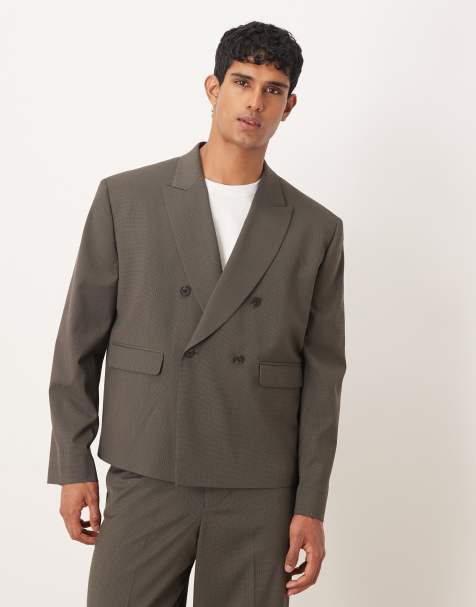 ASOS DESIGN – Zweireihige, kastige Anzugjacke in Hellbraun - view 1