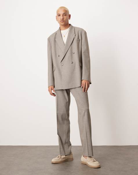 ASOS DESIGN – Zweireihige, lockere Oversize-Anzugjacke in meliertem Grau mit Struktur - view 1