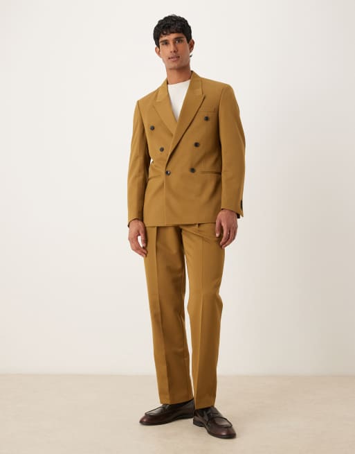 ASOS DESIGN – Zweireihige Regular Fit Anzugjacke aus Twill in Camel, 2 von 5
