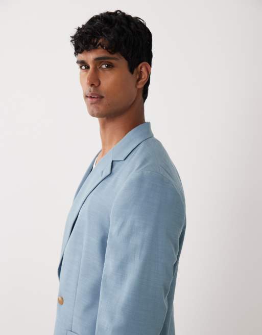ASOS DESIGN – Zweireihige Regular-Fit-Anzugjacke in Blau mit Noppenstruktur, 4 von 5