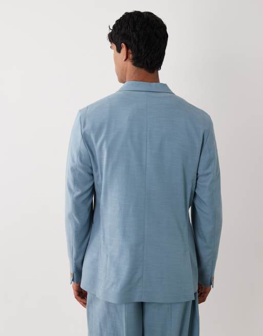 ASOS DESIGN – Zweireihige Regular-Fit-Anzugjacke in Blau mit Noppenstruktur, 5 von 5