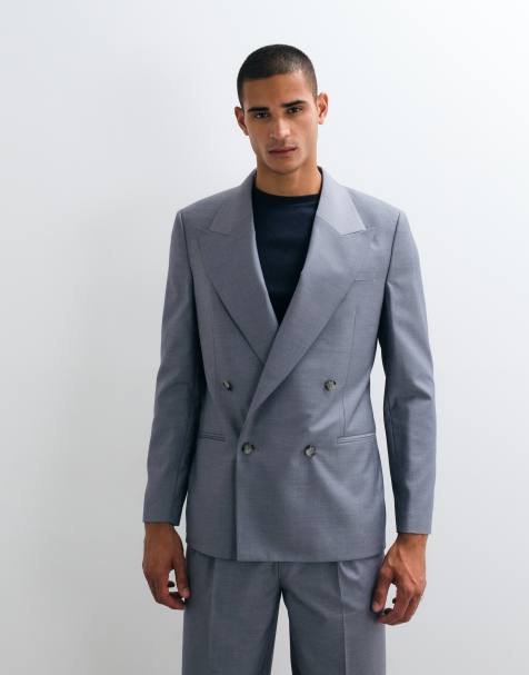 ASOS DESIGN – Zweireihige Regular-Fit-Anzugjacke in Blau - view 1