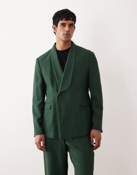 ASOS DESIGN – Zweireihige Regular-Fit-Anzugjacke in Dunkelgrün mit Wickel-Design - view 1