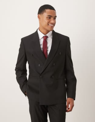 Zweireihige Slim-Fit-Anzugjacke in Schwarz Schwarz 54 Regular