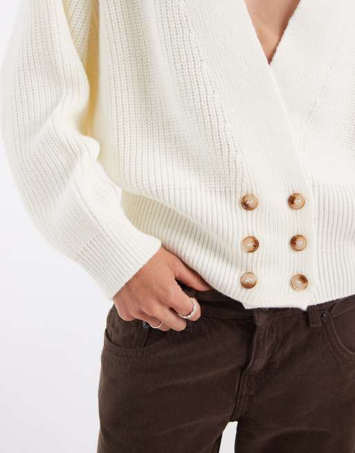 ASOS DESIGN zweireihige Strickjacke in Cremeweiß, 3 von 4