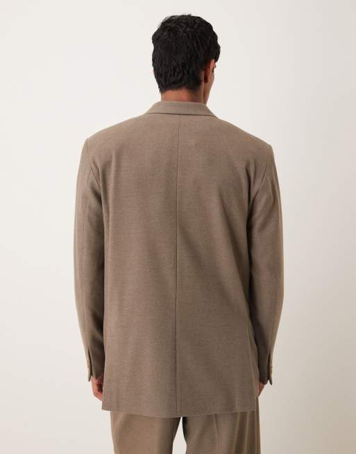 ASOS DESIGN – Zweireihige, strukturierte Anzugjacke in Beige mit lockerem Schnitt, 3 von 5
