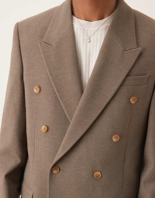 ASOS DESIGN – Zweireihige, strukturierte Anzugjacke in Beige mit lockerem Schnitt, 5 von 5