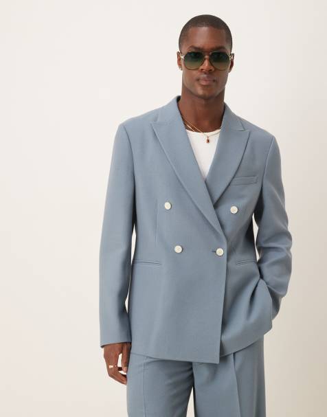 ASOS DESIGN – Zweireihige, strukturierte Anzugjacke in Blau - view 1