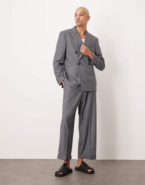 ASOS DESIGN – Zweireihige, strukturierte Anzugjacke in Grau mit normalem Schnitt - view 1