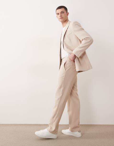 ASOS DESIGN – Zweireihiger Anzug in Beige mit Wickeloptik und regulärer Passform - view 1
