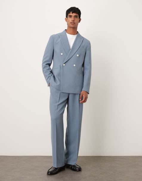 ASOS DESIGN – Zweireihiger Anzug in Blau mit Struktur - view 1