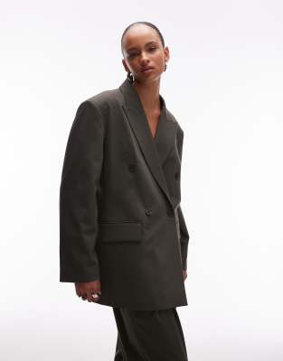 ASOS DESIGN - Zweireihiger Anzugblazer in Olivgrün mit betonter Schulterpartie