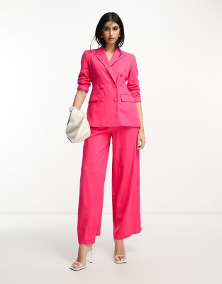 ASOS DESIGN - Zweireihiger Anzugblazer mit Leinenanteil in Pink-Rosa