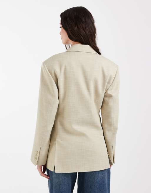 ASOS DESIGN – Zweireihiger Blazer in Leinenoptik in Khaki, 4 von 4